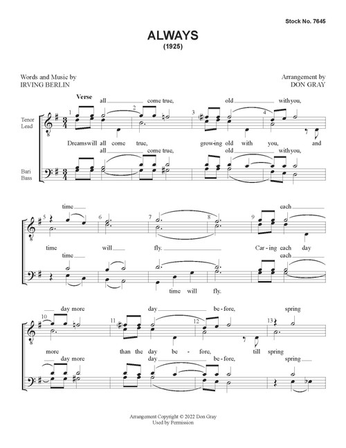 Always (TTBB) (arr. Gray)